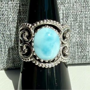 Larimar and Sterling Silver Ring Genuine Natural